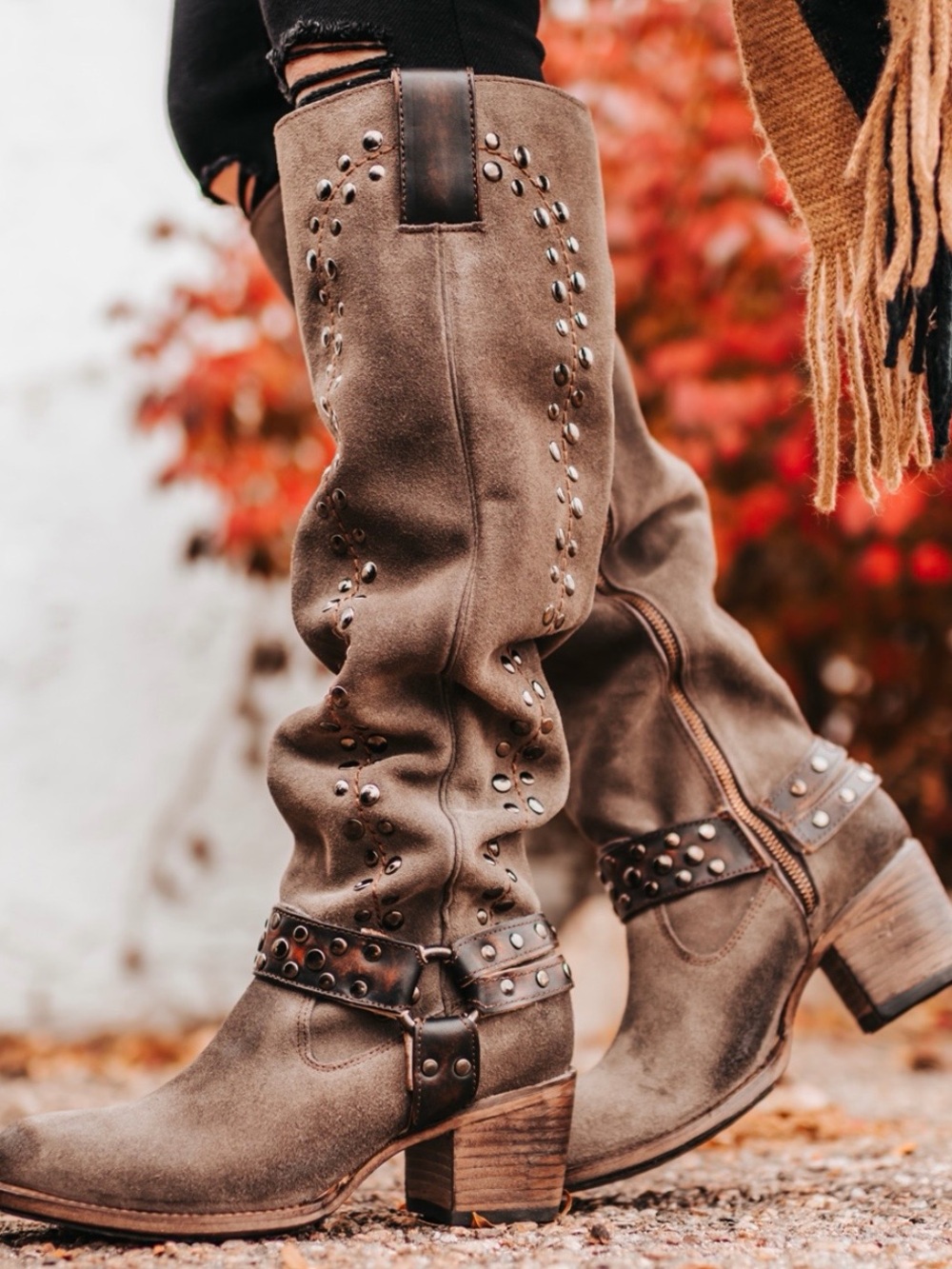 FREEBIRD Daisy Taupe Suede Studded Heeled Boots size 8 (NEW in BOX)
